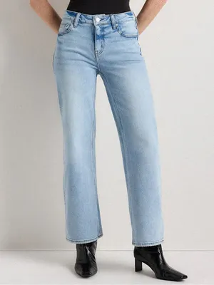 Quince Luna Stretch Relaxed Straight Jeans Sz 30 Cool Blue Mid Rise 28” Inseam thumbnail 4