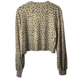 Beach Riot Ava Cropped Sweatshirt Taupe Spot Ribbed Long Sleeve Coastal Chic M thumbnail 5