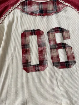 NWT POL Varsity Waffle Knit Raspberry # Thermal Plaid Patchwork size medium thumbnail 8