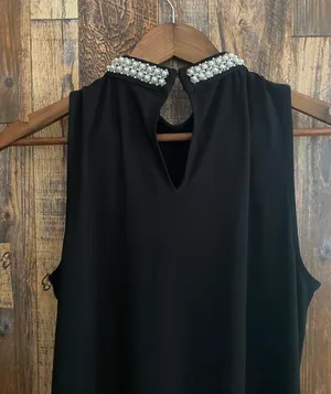 White House Black Market women's black tank top with pearl beads on neck thumbnail 4