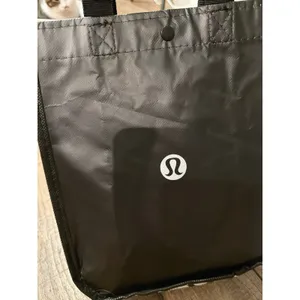 Lululemon Reusable Shopping Tote Bag Small Black White Logo‎ Snap Closure thumbnail 4
