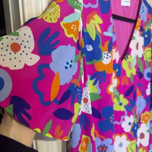 Adrienne Maxi Dress 1X Pink Floral Flower Power V-Neck Tiered Maximalist Bright thumbnail 5
