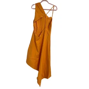 Anthropologie Sleeveless Asymmetrical Open Back Linen Midi Dress 14‎ Orange thumbnail 10