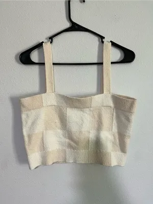Vans Women's Cream Checkered Knit Tank Top M thumbnail 3