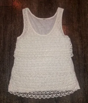 J. Crew White Layered Crochet Lace Tank S Cream v6x thumbnail 1