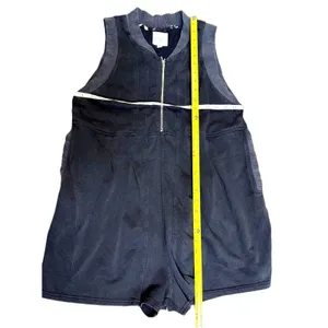 Umgee Black Zip Front Romper Womens Large Sleeveless Mineral Wash Pleated Casual thumbnail 5