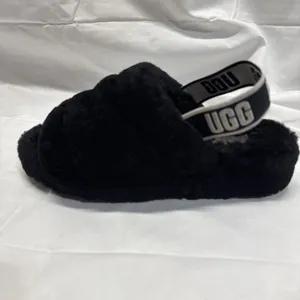 UGG Fluff Yeah Slide Womens 8 Sheepskin Slip On Slide Slippers Black Cozy thumbnail 5