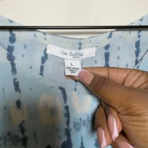 Go Softly Patio Women MIdi Dress L Blue‎ Tie Dye Shibori Rayon Short Sleeve Boho thumbnail 4