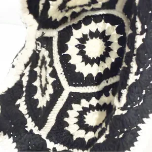 Black White Crotchet Flower Boho Grandma Bucket Hat One Size‎ thumbnail 4
