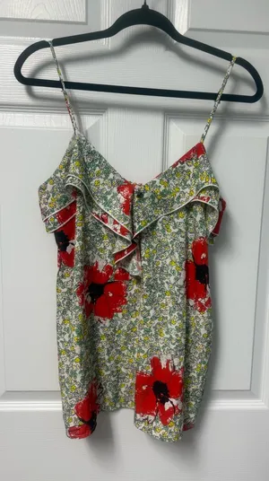 glam Red Floral Ruffle Cami thumbnail 1