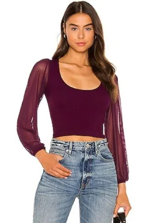 FREE PEOPLE Lost In Love Seamless Top in Rasin Red size Medium Large‎ Sheer thumbnail 1