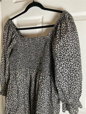 Madewell Black Floral Smocked Mini Dress Medium Cottagecore Puff Sleeve thumbnail 6