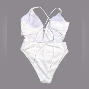 Mokpi ribbed textured‎ sexy white monokini One Piece L thumbnail 2
