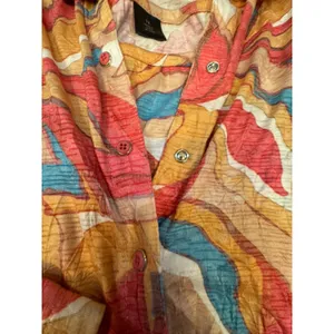 Ali Miles Size 2X Top Snap Up 2 Pc Tank Blouse Pink Crinkle Colorful Retro Mod thumbnail 7