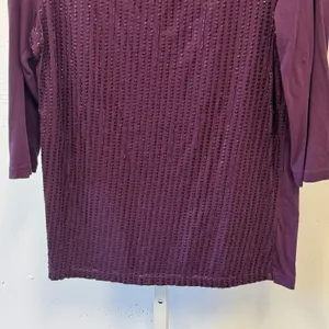 Ann Taylor LOFT Plum Purple Sequin Front 3/4 Sleeve Cotton Top Large Large thumbnail 4