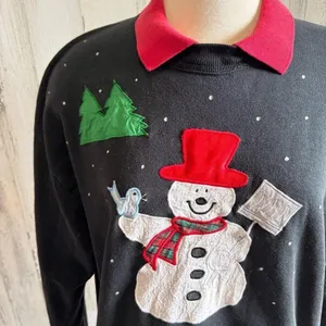 Vintage Snowman Sweatshirt‎ XL Double-Sided Appliqué Winter Christmas kitschy thumbnail 4