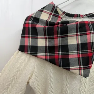 Women's cream cable knit plaid hooded long sleeve stretch soft knit‎ sweater M thumbnail 3