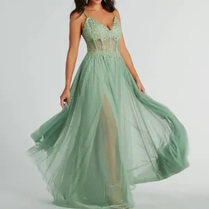 Windsor Womens Fatima Sage Green Embroidered Tulle Fairycore Prom Gown Dress 7/8 thumbnail 1