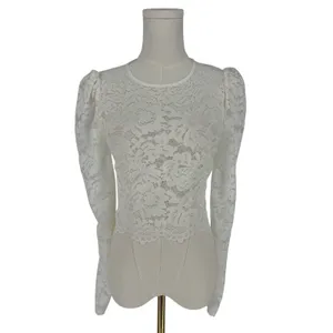 Generation Love White Floral Lace Puff Sleeve Cropped Top Size XXS thumbnail 2