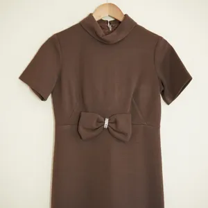 Vintage 60s Toni Todd Shift Dress Brown Waist Bow Rhinestone Mod Retro Mad Men thumbnail 2