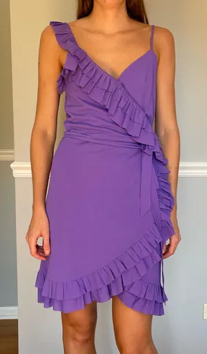 Handmade One-of-a-Kind Purple Chiffon Ruffle Wrap Mini Dress Vintage Fabric thumbnail 1