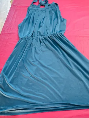 Sleeveless Teal Midi Dress with Tie Neck thumbnail 8