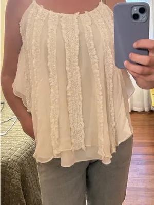 The Addison Story for Anthropologie White Silk Lace Boho Tank Top 🤍 thumbnail 3