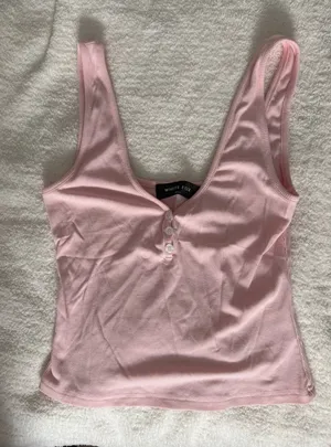White Fox pink ribbed tank top thumbnail 1