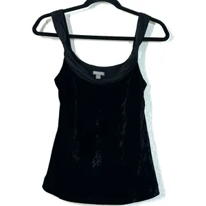 M Top Sleeveless velvet Cami Tank Top Vintage 90s Velvet Black Whimsigoth Grunge thumbnail 2