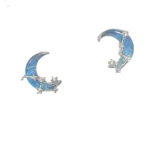 Blue Starry Sky Polar Star Moon Temperament Earrings Versatile Clear Sea Salt Sweet Earrings Exquisite Light Luxury Earrings for Women thumbnail 7