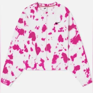 Nike Women's Sportswear Oversized Fleece Pink Tie-Dye Crew Sweatshirt medium thumbnail 4