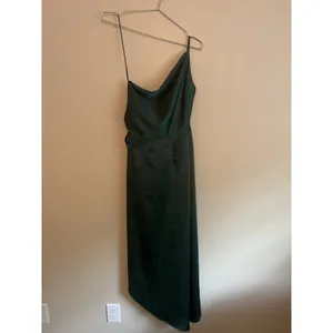 O.P.T. One Shoulder Satin Ivy Midi Dress Size S‎ Green High Slit Lined New thumbnail 6