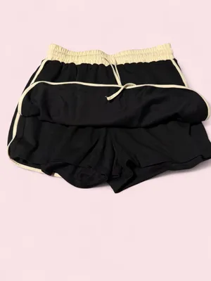 Black Mini Skirt with Cream Trim and Elastic Waist thumbnail 3