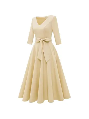 NEW Vintage Tea Dress Cocktail Midi 3/4 Sleeves w/ Pockets 3X thumbnail 6