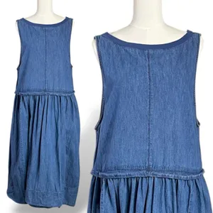 Free People XL Retro 90s Soraya Light Denim Sky Drop Waist Midi Jumper Dress thumbnail 11