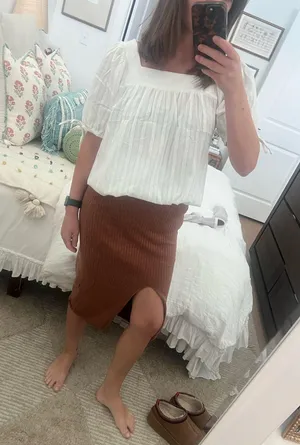 Free People Knit Skirt Midi Ribbed Caramel thumbnail 2