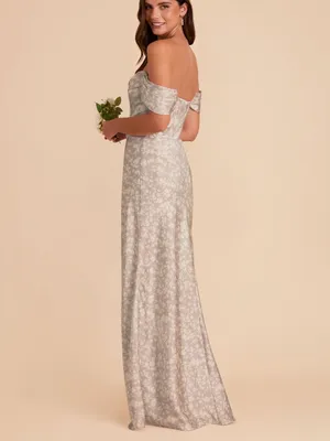 Birdy Grey Mia Dress Matte Satin Almond Dreamy Floral Maxi M White Pearl Gray thumbnail 12