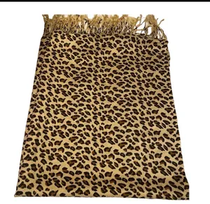 NWOT Leopard Lightweight Wrap Scarf Brown Tan Black Fringe Mob Wife thumbnail 1