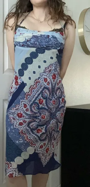 Vintage Y2K Rampage Bandana Floral Patchwork Midi Chiffon Dress Bias Cut Size‎ 4 thumbnail 1