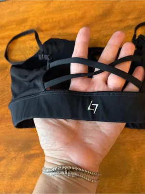 Strappy Black Sports Bra with Crisscross Detail size Medium like new thumbnail 3