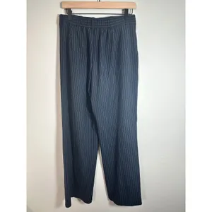 GU Navy Blue Pinstripe Pleated Wide Leg Pants High Rise Office Trousers L thumbnail 6