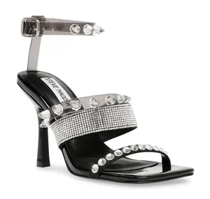 Steve Madden Lightning Rhinestone Stud Heels Black Y2K Sandals thumbnail 1
