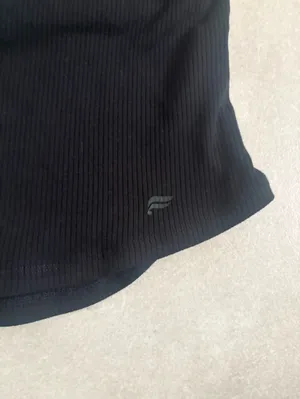 Fabletics Black Ribbed High-Neck Tank built in bra thumbnail 3