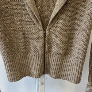 LOFT Bronze Metallic Shawl Collar Zip Up Cardigan Sweater Medium Knit Wool Blend thumbnail 4