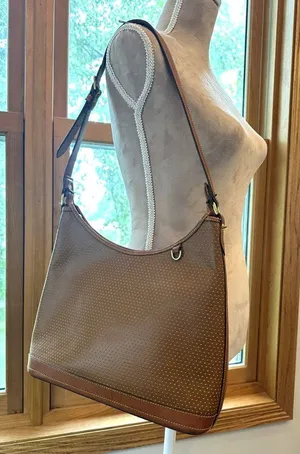 Vintage Dooney & Bourke British Tan Embossed Leather Shoulder Hobo Bag USA Made thumbnail 1