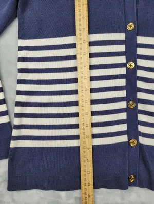 Lauren Ralph Lauren Navy Striped Silk Blend Cardigan Gold Button Petite S thumbnail 6