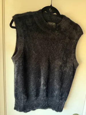 Rachel Zoe Black Fuzzy Knit Mock Neck Sleeveless Sweater Vest thumbnail 1