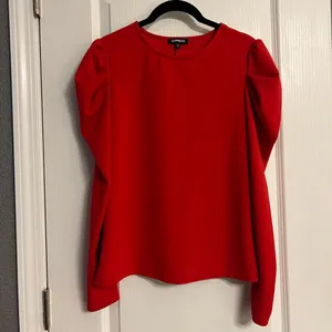 EXPRESS Crew Neck Puff Long Sleeve Tee SMALL Lipstick Red Blouse Top thumbnail 6