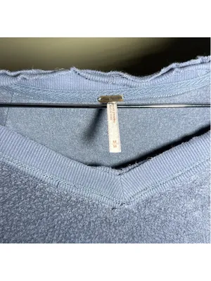 Free People Sweatshirt Medium Blue V-Neck Long Sleeve oversized thumbnail 3