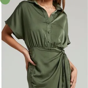 Showpo Ameleth Collared Wrap Front Mini Dress in Olive Size 8 Green thumbnail 4
